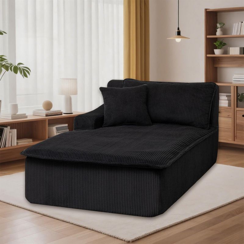 Chaise longue rembourrée en velours côtelé moderne sans assemblage requis, Orienté à gauche (vu de face), Beige