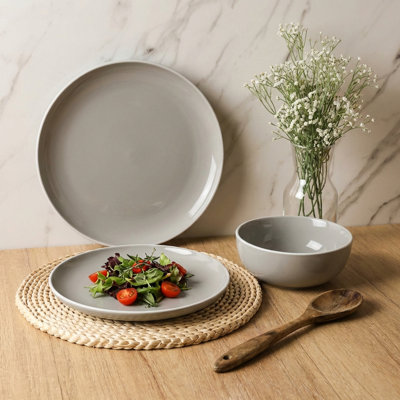 Waterside 12pc 2 Tone Grey & White Rim Stoneware Dinner Set