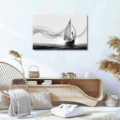 Ensemble de 1 tableau sur toile représentant des vagues de voiliers