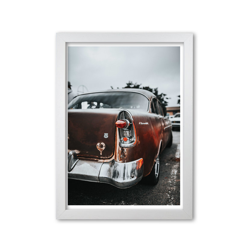 Retro Car 1 Piece Wall Art, 30 cm H x 21 cm W x 5 cm D, White Grain Frame