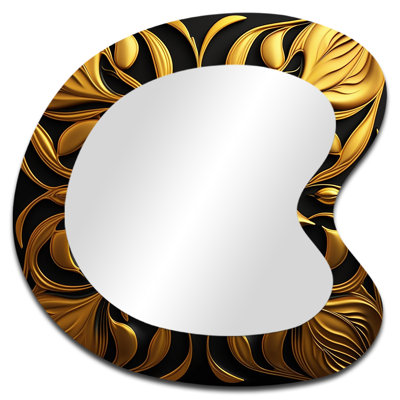 Fredreck Glamourous Lily On Black V - Lily Asymmetrical Unique Wall Mirror, Modern Freeform Mirror, Printed Metal Art