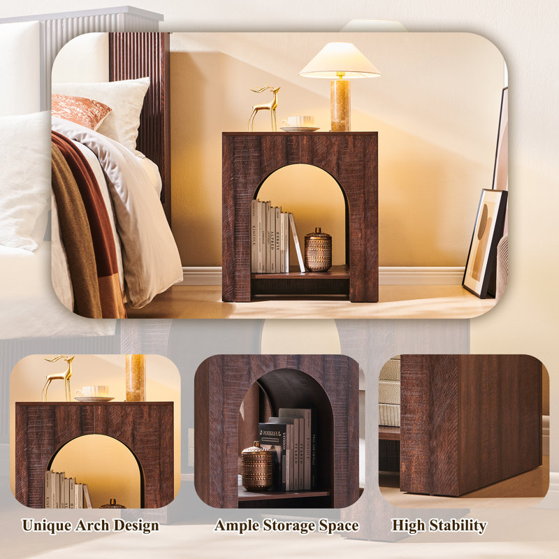  Ensemble de 2 tables de bout arquées avec station de charge Type-C, buffet de chambre à coucher moderne de 22 po avec tablette arquée