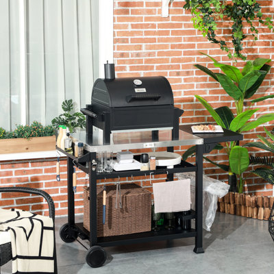 Chariot à desserts d'extérieur mobile, 117 x 55 cm, acier inoxydable, table d'appoint pliable, bar portatif noir
