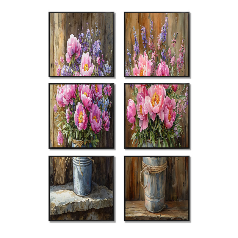 Barnyard Wildflowerand Poppies Flowers - ensemble d'art mural en toile florale de 6, Impression encadrée sans passe-partout