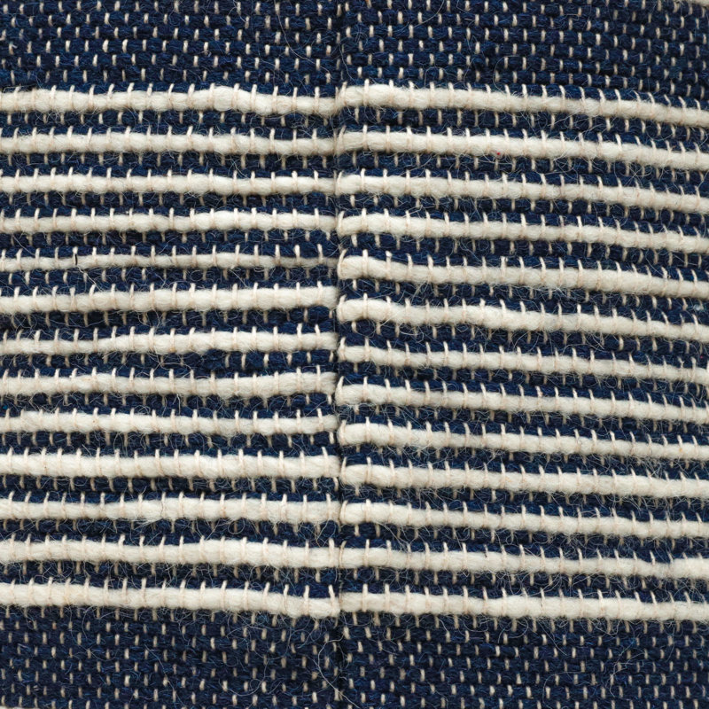 Handmade Fabric Pouf - White And Dark Blue, Wool Cotton Build, 16"X16"X16", 250Lb Capacity, Spot Clean, Beads Inside Cylindrical & From Cotton, Filled