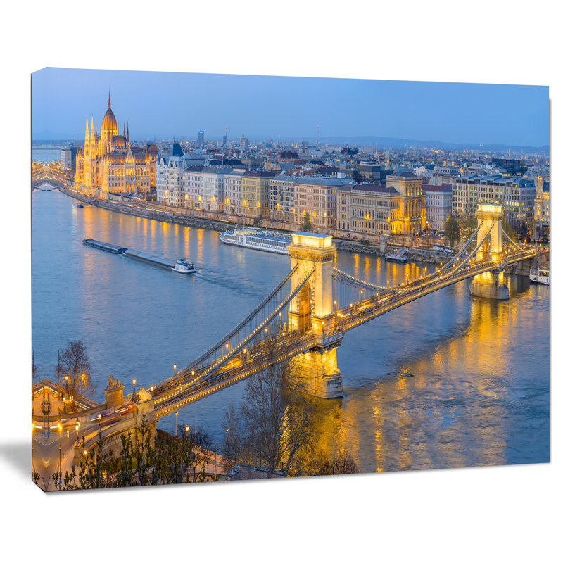 Chaîne de construction et de paysage urbain à Budapest, reproduction de photo sur toile tendue, H 20 po x l 20 po x P 1 po