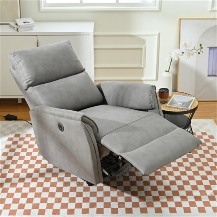 Small Home Theater Chair Lift Electric Recliner with USB Port Side Button Control Safety Cushion Latitude Run Body Fabric: Gray 100% Polyester