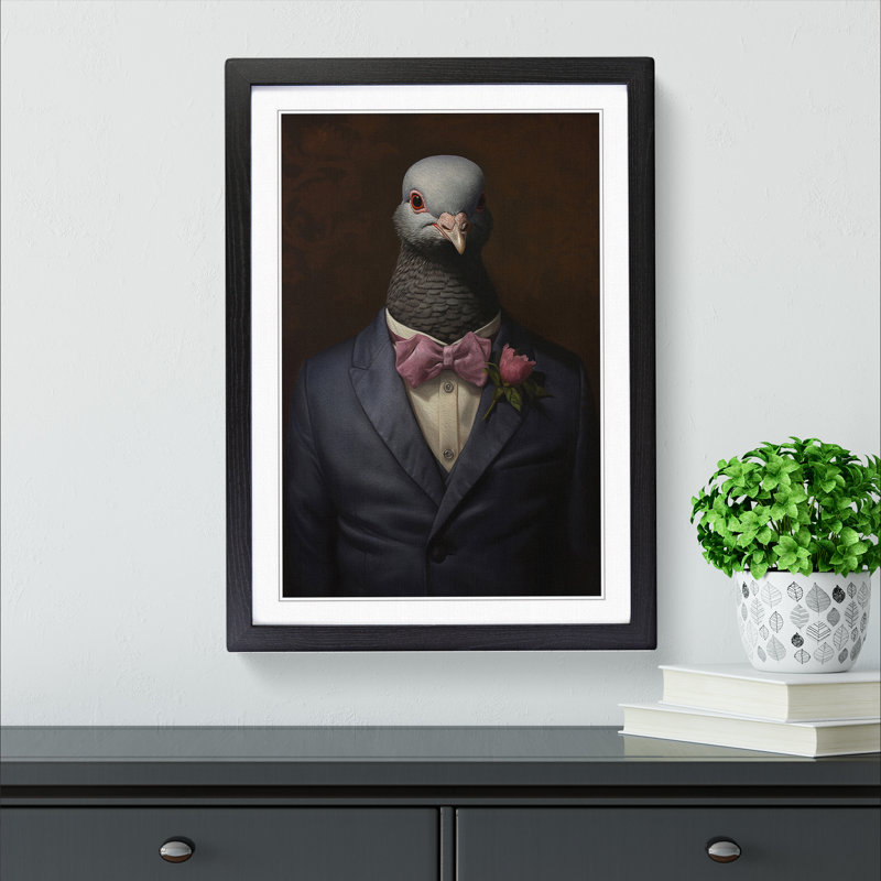 Pigeon Conceptual - Single Picture Frame Print on Wood, 34cm H x 25cm W x 2cm D, Black Framed