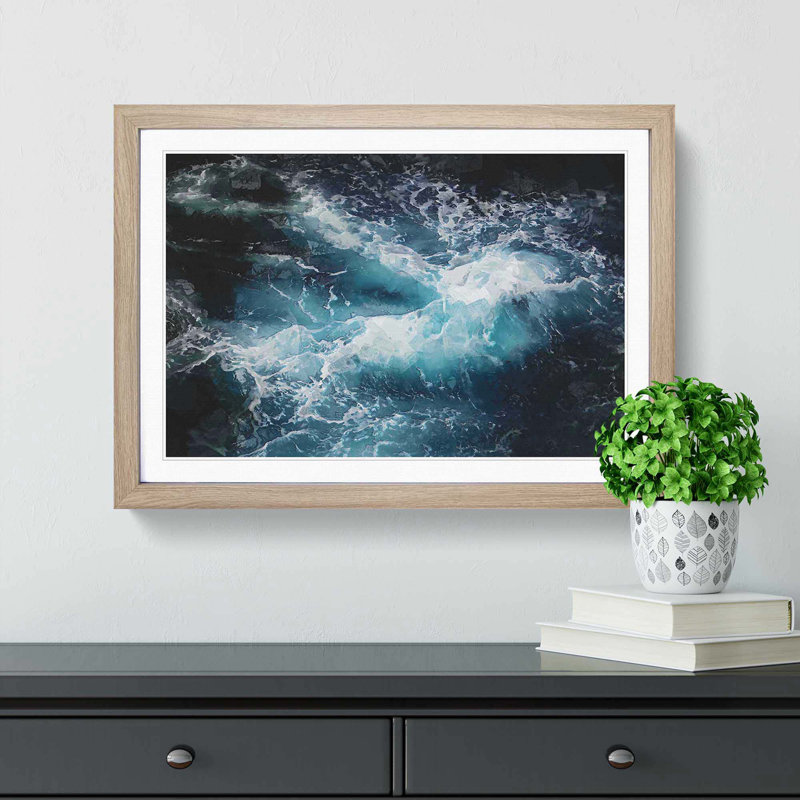 Rip Tide in Blue - Picture Frame Graphic Art Print, 50cm H x 76cm W x 2cm D, Oak