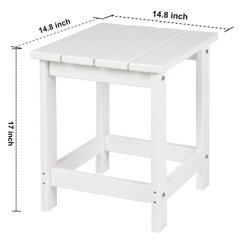 Adirondack Square Outdoor Side Table, Pool Composite Patio Table,HDPE End Tables For Backyard,Pool, Indoor Companion, Easy Maintenance & Weather Resistant(White)