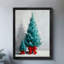 Reproduction encadrée noire rétro d'un arbre de Noël bleu avec un nœud papillon rouge-333434549