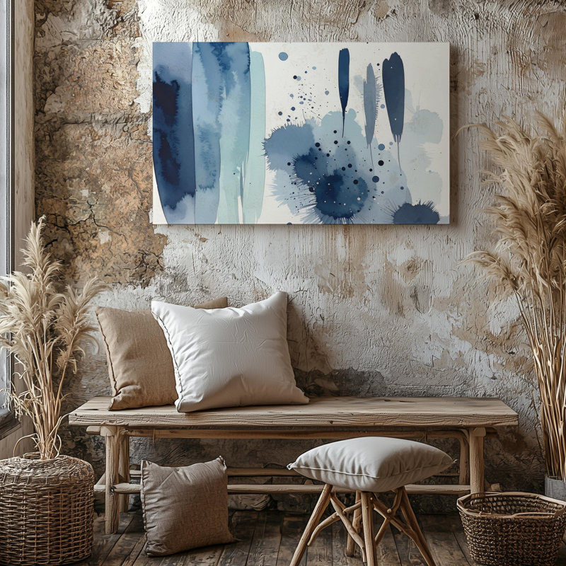 Indigo à la dérive, aquarelle sur toile, minimaliste, art vertical, art mural sur toile, H 9 po x l 12 po