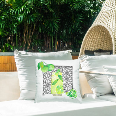 Coussin d'extérieur à imprimé méditerranéen Mojito Drink par Hillary Holt