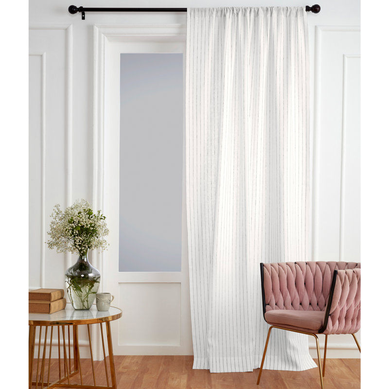Pinstripe - 100% Pure Linen Curtain, White and Black, 52" W x 63" L