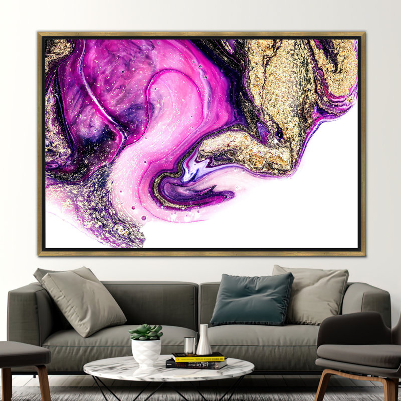 Luxurious Marble Abstract Canvas Art for Modern Wall Decor, Gold Floater Framed, 60 cm H x 90 cm W