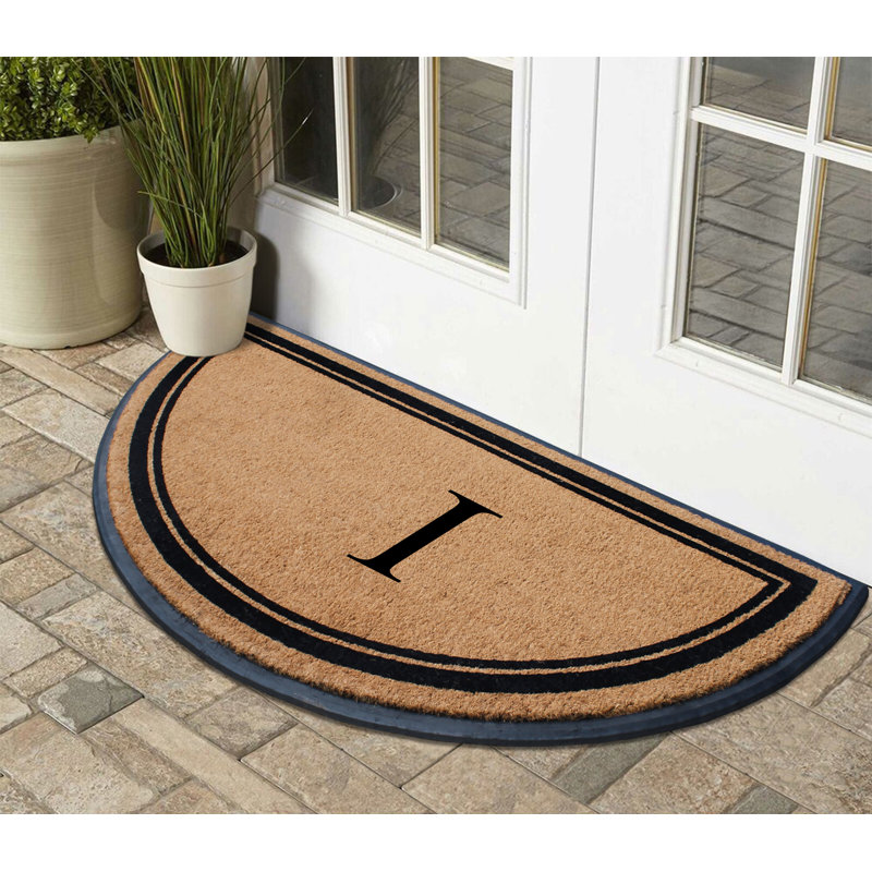 Jalacia Natural Coir & Rubber Half Round Monogrammed 36" x 72"  Non-Slip Outdoor Doormat, I
