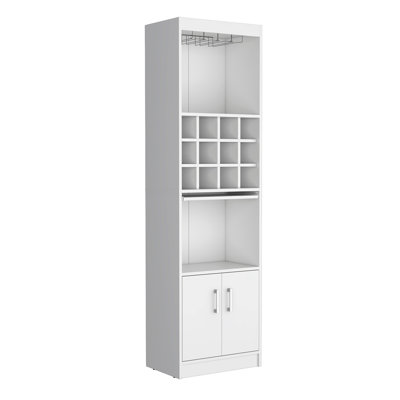 71-Inch Tall Bar Cabinet 5-Tier Modern Bar Cabinet With Glass Holder Stemware Rack, Wine Cabinet, Liquor Cabinet, 12 Bottle Cubbies, 5 Shelves, And Pull Out Tray