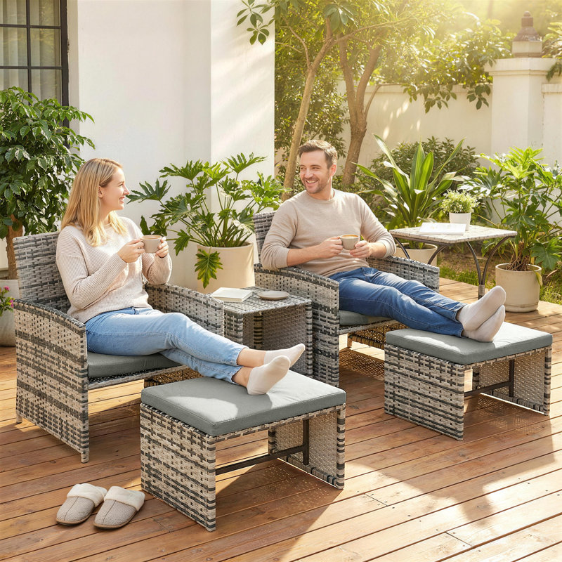 Rattan Leisure Chair Set, Grey, Grey