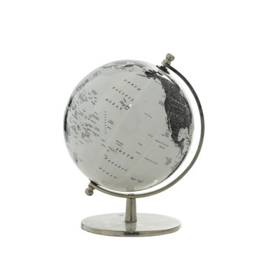 Globe terrestre éducatif/géographique en métal aluminium blanc