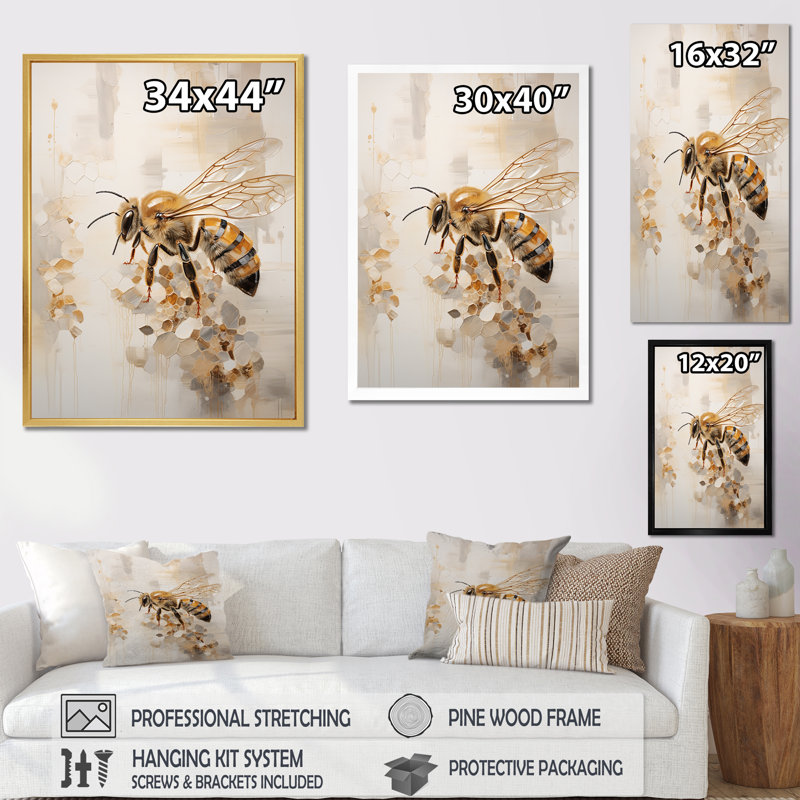 Minimalisme buzzing abeille sur toile, H 32 po x l 16 po x P 1 po, Cadre photo argenté