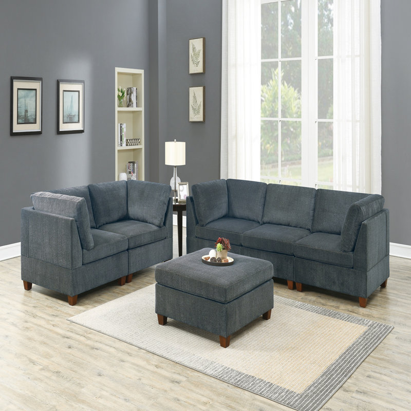 Ensemble de canapé modulaire en chenille gris 6 pièces