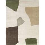 Lorilai Abstract Machine Woven Rectangle 5'3" x 7' Recycled P.E.T. Area Rug in Cream/Green/Brown