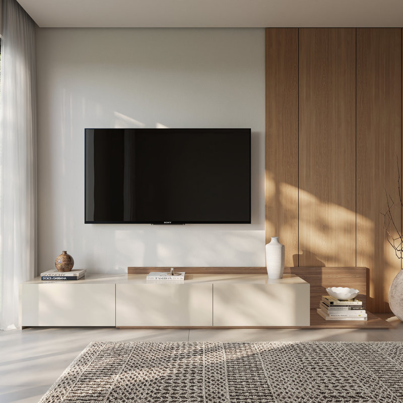 Console de télévision extensible avec armoire de rangement Noa, Brun / Ivoire
