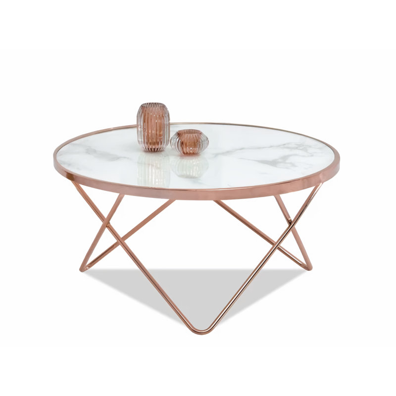Ailynn Abstract Coffee Table, White Marble, Copper