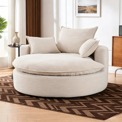 Fauteuil pivotant beige de 147 cm (58 po), rotation à 360°, double coussin et 3 oreillers