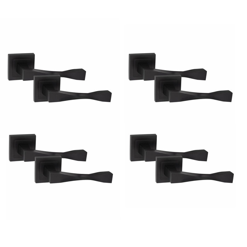 4 Pairs Straight Astrid Premium Design Door Handles on Square Rose in Polished Chrome Finish, Polished Chrome