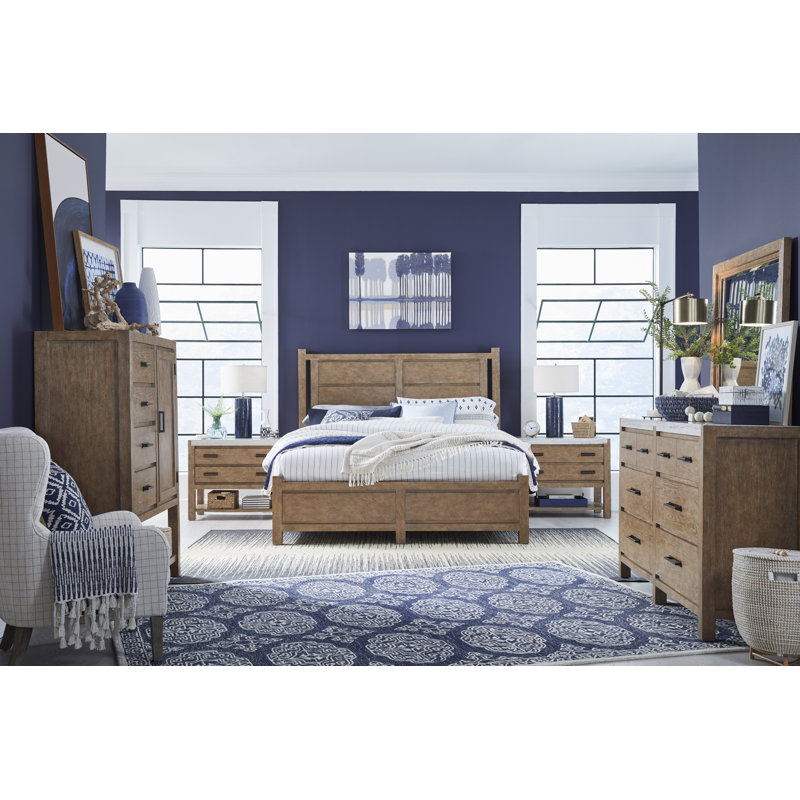 Commode à 2 tiroirs Wilmot California, Très grand californien, 6 Pcs:Bed,2 Nightstand,Dresser,Mirror,Door Chest