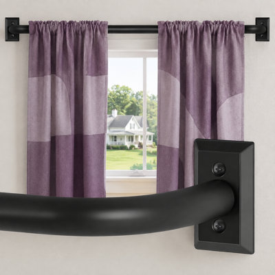Black 1" Heavy-Duty Wrap-Around Blackout Curtain Rod, Adjustable 28-48, with a Curved Metal Room-Darkening Design that Blocks Side Light; Hardware Included for Easy Installation in Bedroom or Living Room