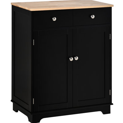 Buffet - noir avec comptoir en bois massif. 2 tiroirs, tablette réglable pour un rangement pratique dans la cuisine de comptoir spacieuse.