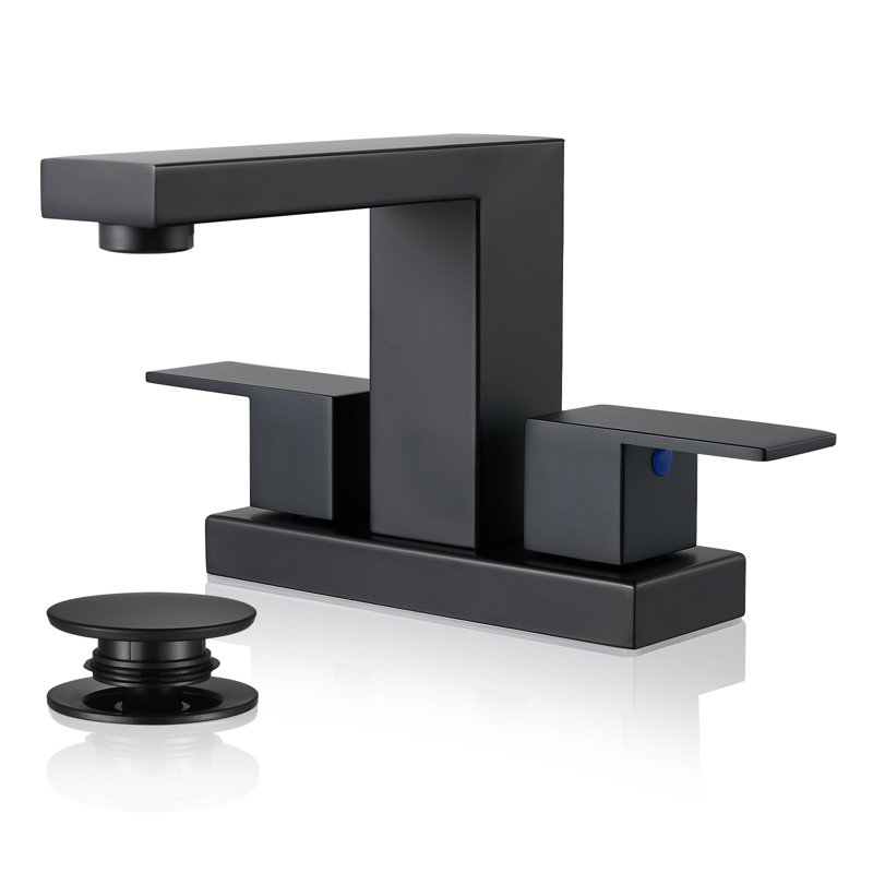 Robinet de lavabo de salle de bain moderne 4 pouces à 2 poignées avec ensemble de drain Centreset noir mat, Noir mat