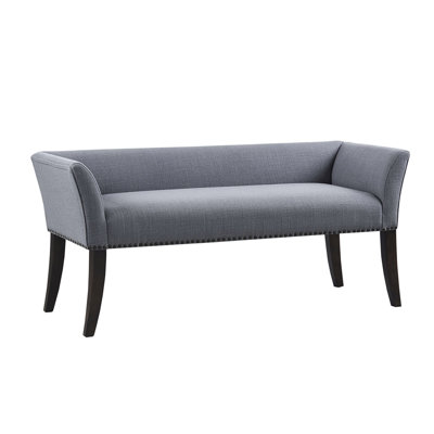 Slate Blue Accent Chair Bench - Solid Wood And Plywood Construction, Low Back, Flared Arms, Bronze Nailhead Accent, Bedroom/Living Room Storage Seat Blue, Legs
