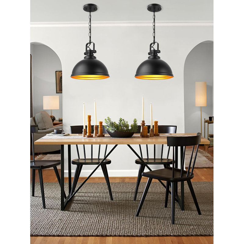 Luminaire suspendu noir en forme de dôme noir rétro de 11,8 po pour îlot de cuisine pour salle à manger, salon, salle à manger, vestibule et entrée