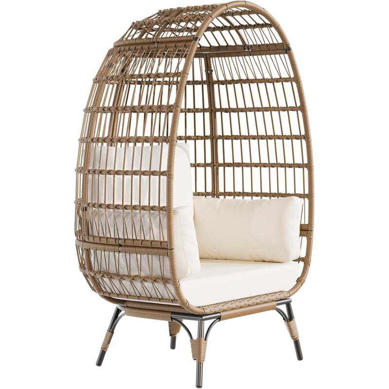 Chaise d'extérieur en osier avec support, Beige