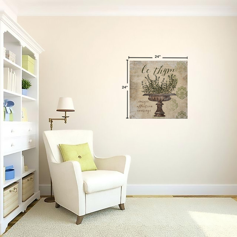 French Herbs Thyme Print on Beige Canvas