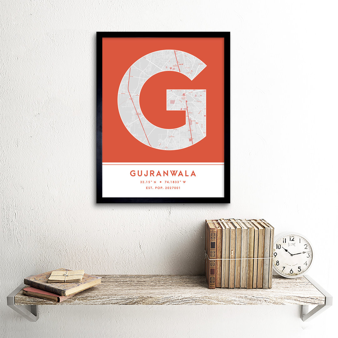 Gujranwala City Map Gujranwala Orange by Wee Blue Coo - Single Picture Frame Typography