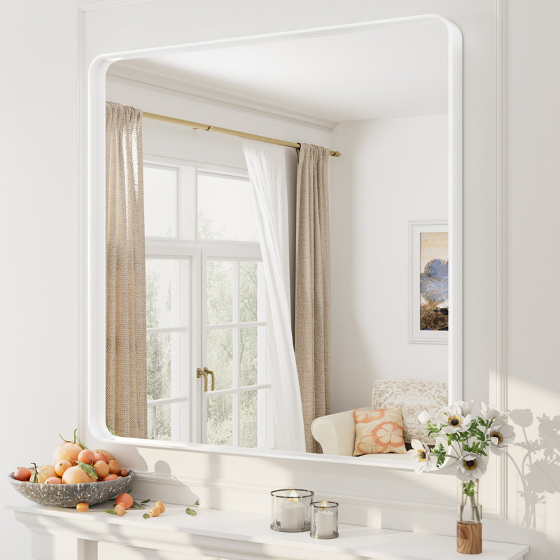 Miroir mural Aevar, 36 po x 36 po, Blanc mat