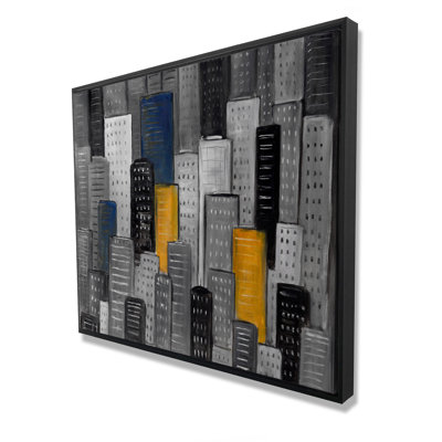 Gray City with Yellow Accents - Framed Canvas Art for Home