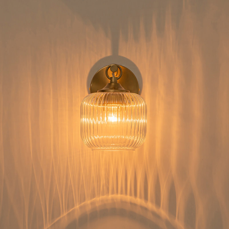 1-Light Ribbed Glass Squat Cylinder Wall Sconce