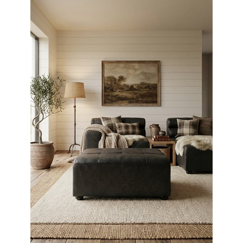 92cm Wide Genuine Leather Standard Ottoman
