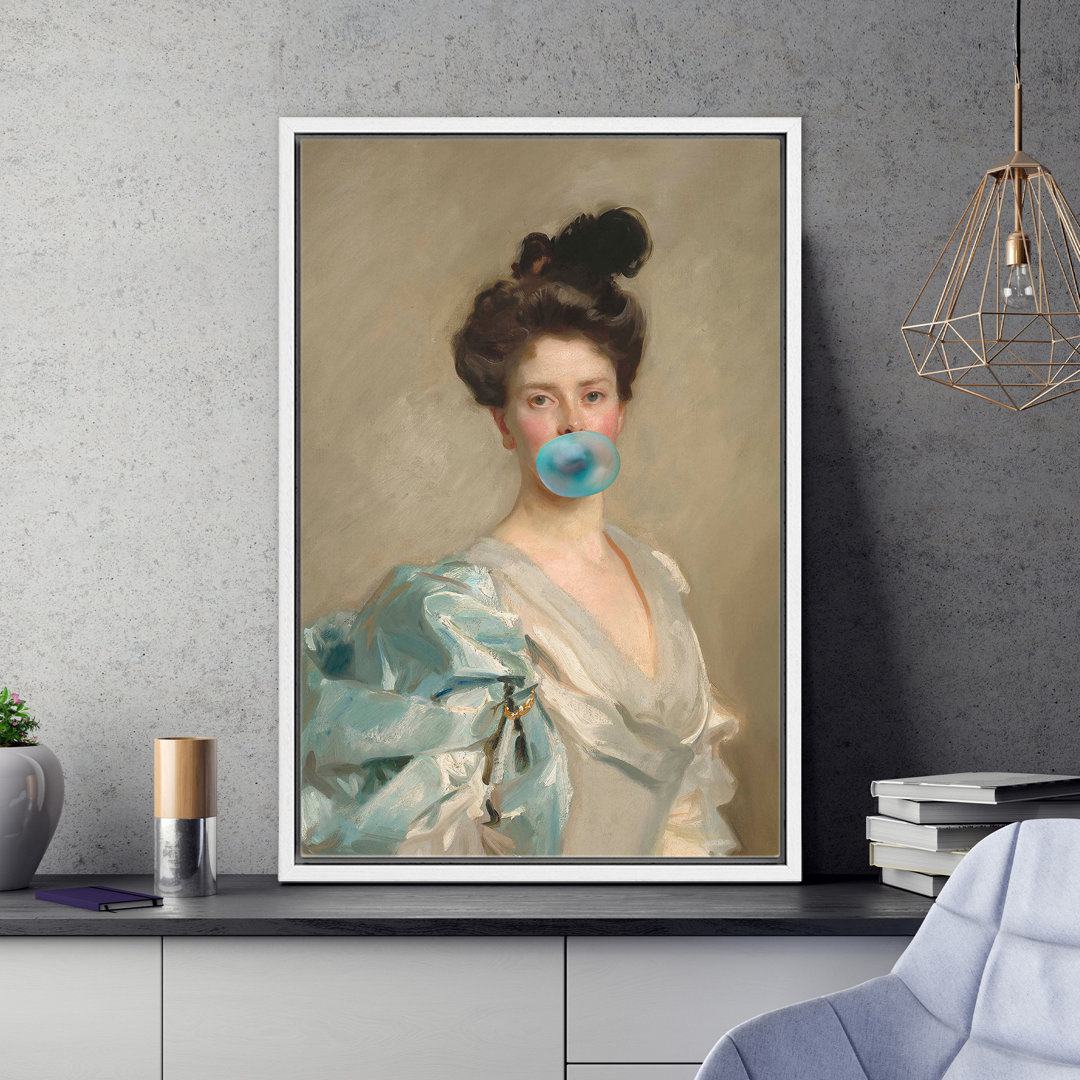 Altered Classical Portraits "Elegant Woman With Blue Bubblegum Eclectic Print Wall Art IDEA4WALL 