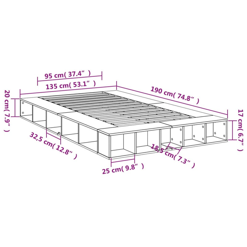 Vidaxl Bed Frame Engineered Wood, 135 x 190cm, White
