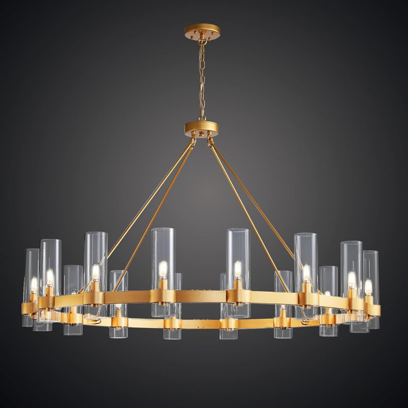 Lustre en roue de chariot Gwyndolyn, H 34 po x l 48 po x P 48 po, Or