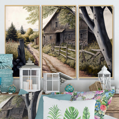 Charmant chalet et chemin II - 3 pièces, reproduction sur toile