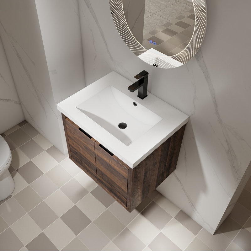Meuble-lavabo flottant 24 po avec lavabo, Bois espresso