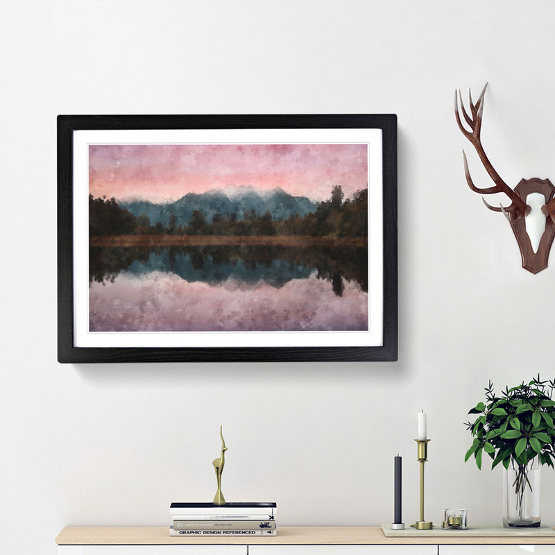 Reflection of the Mountains - Framed Print, 62cm H x 87cm W x 2cm D, Black Framed
