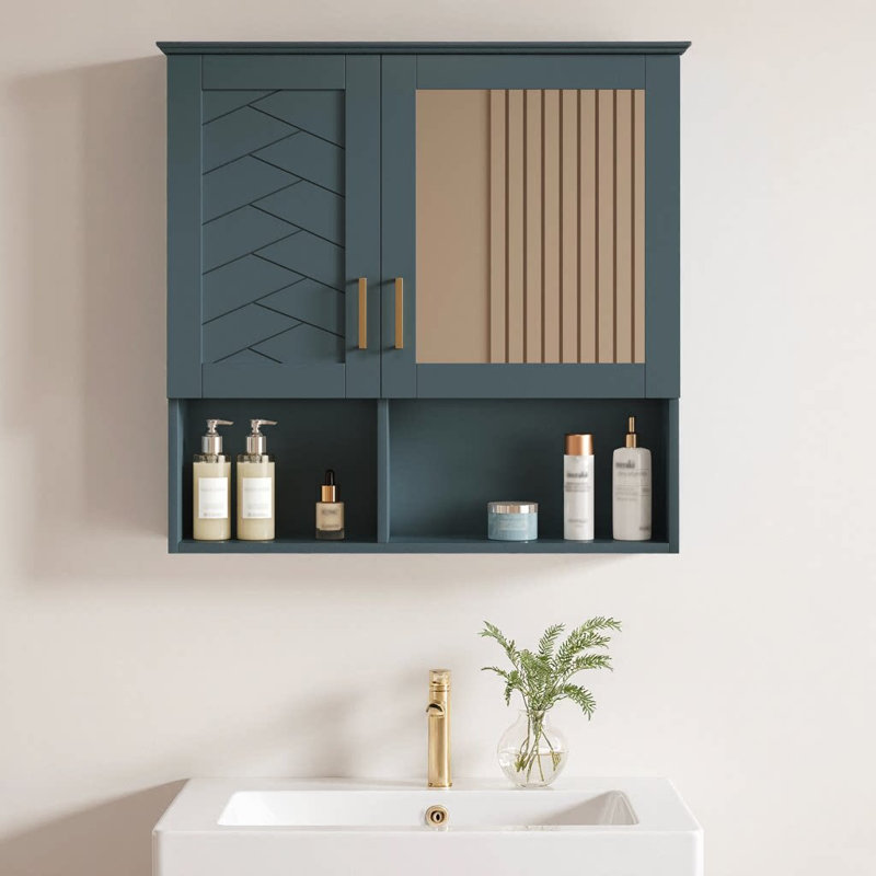 Armoire à miroir 30 po 2-en-1 pour salle de bain | Armoire à pharmacie murale avec tablettes réglables et portes à fermeture en douceur | Miroir haute définition avec façade sculptée et rangement dissimulé pour meuble-lavabo